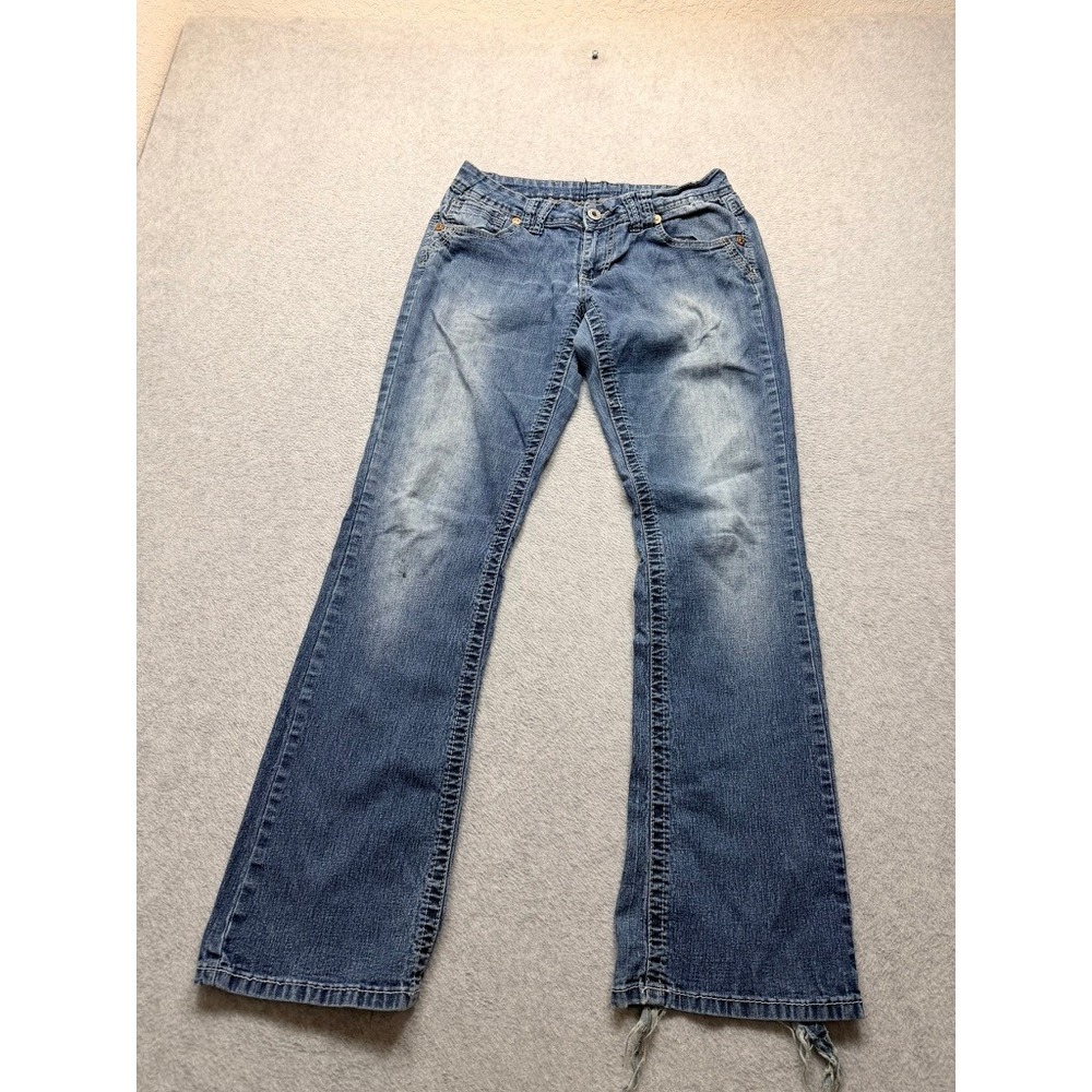 Angels Bootcut Jeans Womens 27 Medium Wash Low Rise Distressed Denim Pants